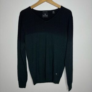 Scotch & Soda 100% Wool Long Sleeve Sweater Black and Green Dip Dyed